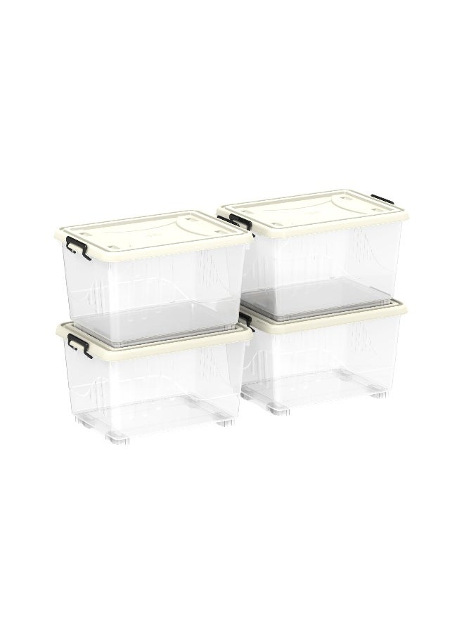 Cosmoplast 22L Plastic Storage Set of 4 Box with Wheels & Lockable Lid (Off White)  - Image 1