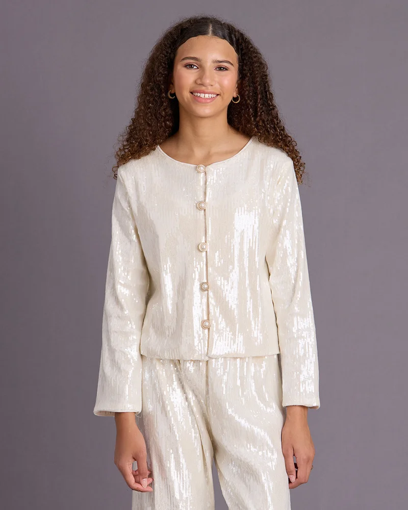 ردتاغ Senior Girls Beige Sequined Party Jacket