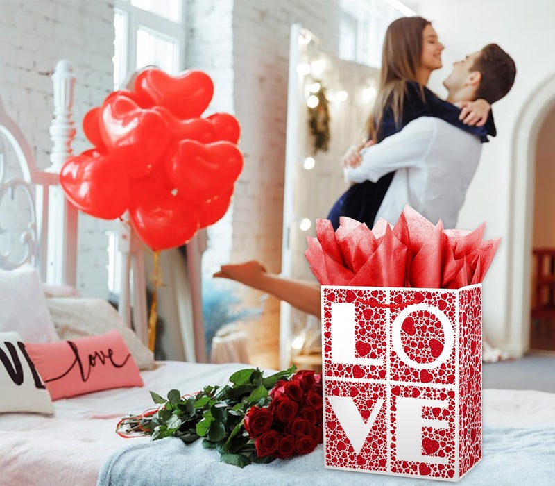 Linelglobal Valentine Gift Bag with Red Hearts with Tissues and Card, Love Gift Bag with Envelope Suitable for Valentine's Day, Weddings, and Wedding Anniversaries - Image 5