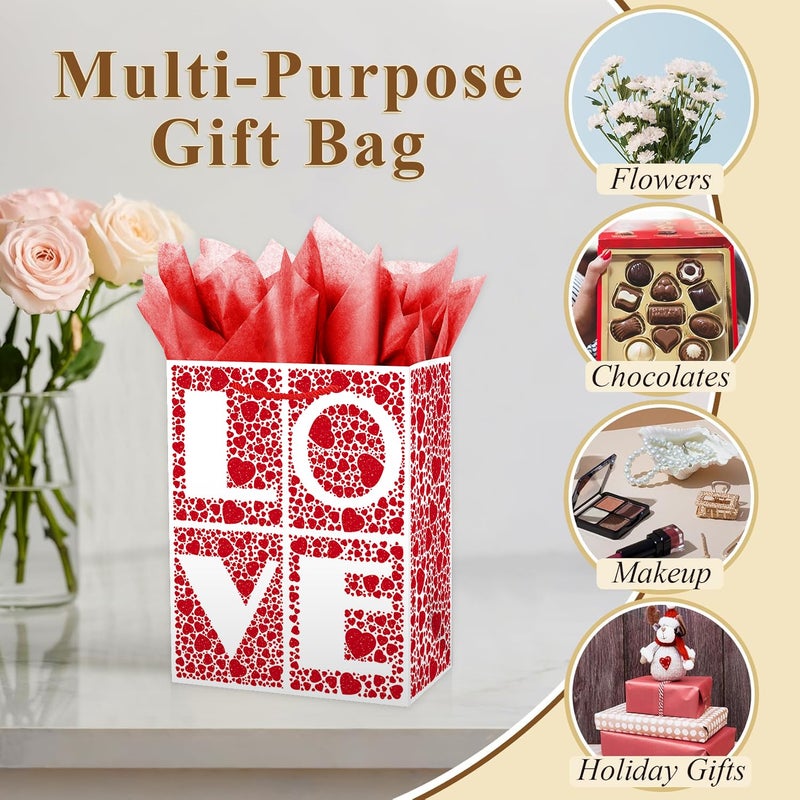 Linelglobal Valentine Gift Bag with Red Hearts with Tissues and Card, Love Gift Bag with Envelope Suitable for Valentine's Day, Weddings, and Wedding Anniversaries - Image 3