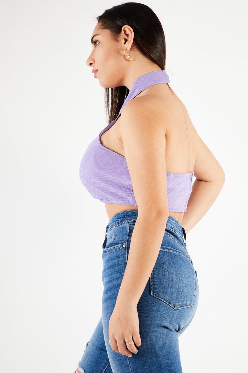 Missguided Women Halter Neck Sleevelss Plain Tube Top, Lavender - Image 2