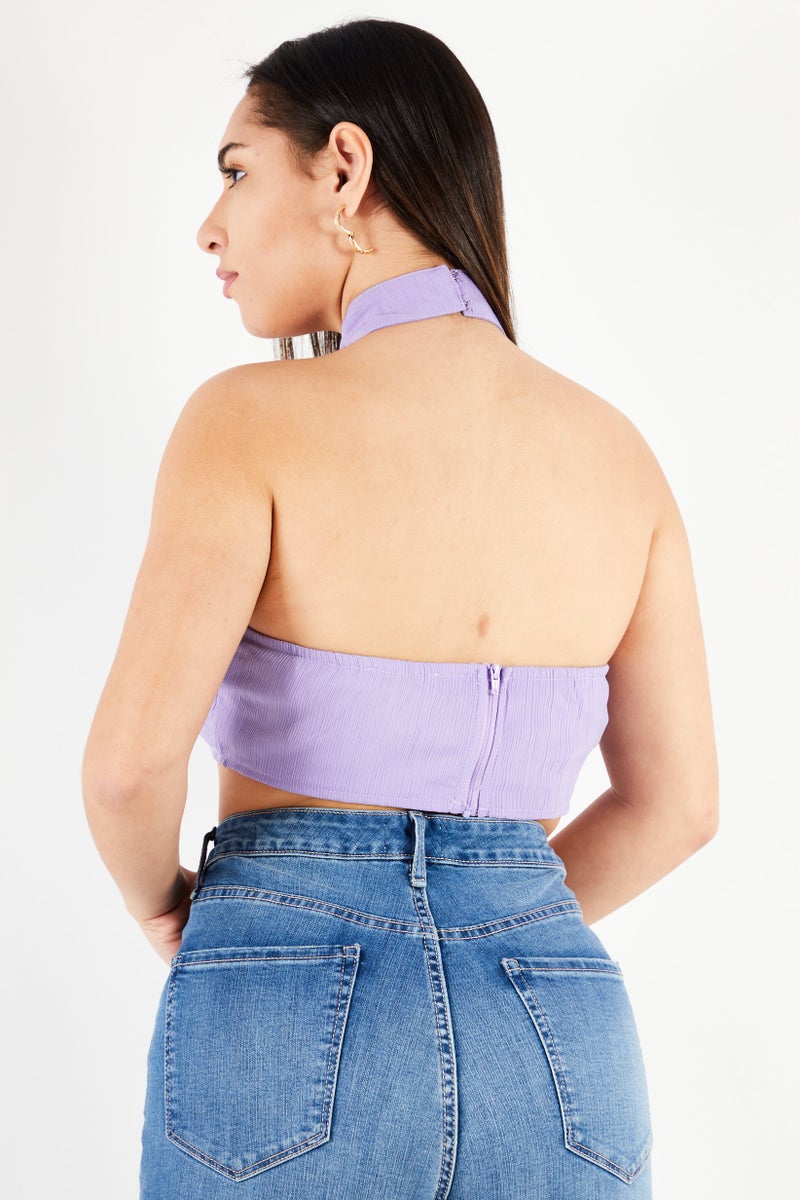 Missguided Women Halter Neck Sleevelss Plain Tube Top, Lavender - Image 4