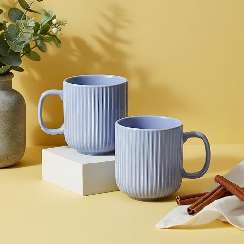 CRAF10 Linear Luxe Ceramic Coffee/Milk Mugs, 340 ML, Dishwasher & Microwave Safe, SkyBlue, Set of 2 - Image 4