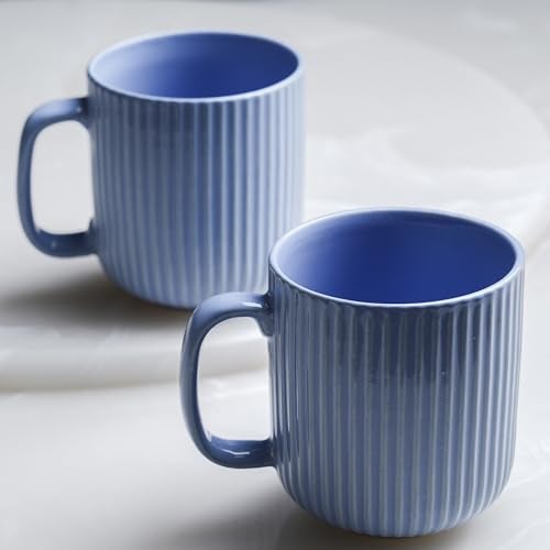 CRAF10 Linear Luxe Ceramic Coffee/Milk Mugs, 340 ML, Dishwasher & Microwave Safe, SkyBlue, Set of 2 - Image 2