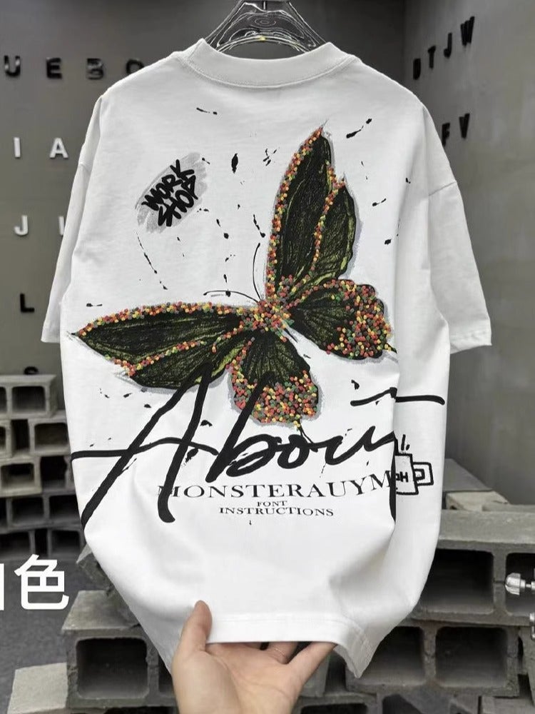 2024 Trendy Loose T-Shirt Summer Boys National Trendy Retro Casual Couple Heavy Short-Sleeved Men'S Top Trendy - Image 5
