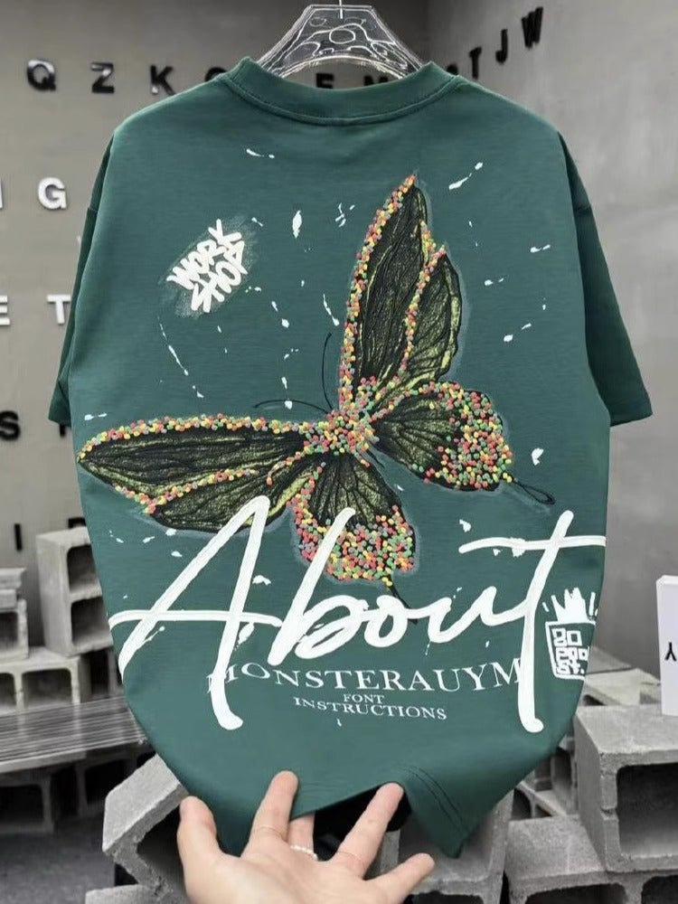 2024 Trendy Loose T-Shirt Summer Boys National Trendy Retro Casual Couple Heavy Short-Sleeved Men'S Top Trendy - Image 1