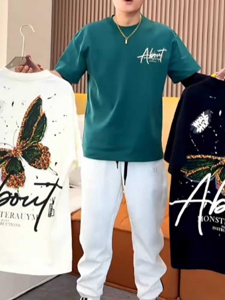 2024 Trendy Loose T-Shirt Summer Boys National Trendy Retro Casual Couple Heavy Short-Sleeved Men'S Top Trendy - Image 3