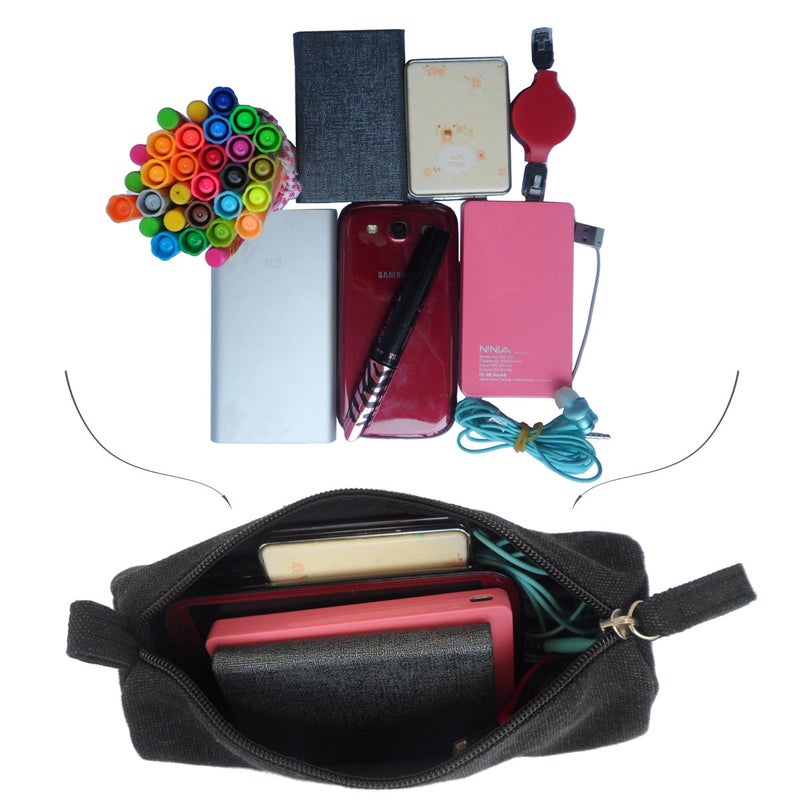 Enyuwlcm Heavy Canvas Stationery Simple Small Pencil Case and Durable Black Pencil Pouch Bag with Handmade Zipper Set of 2 - Image 5