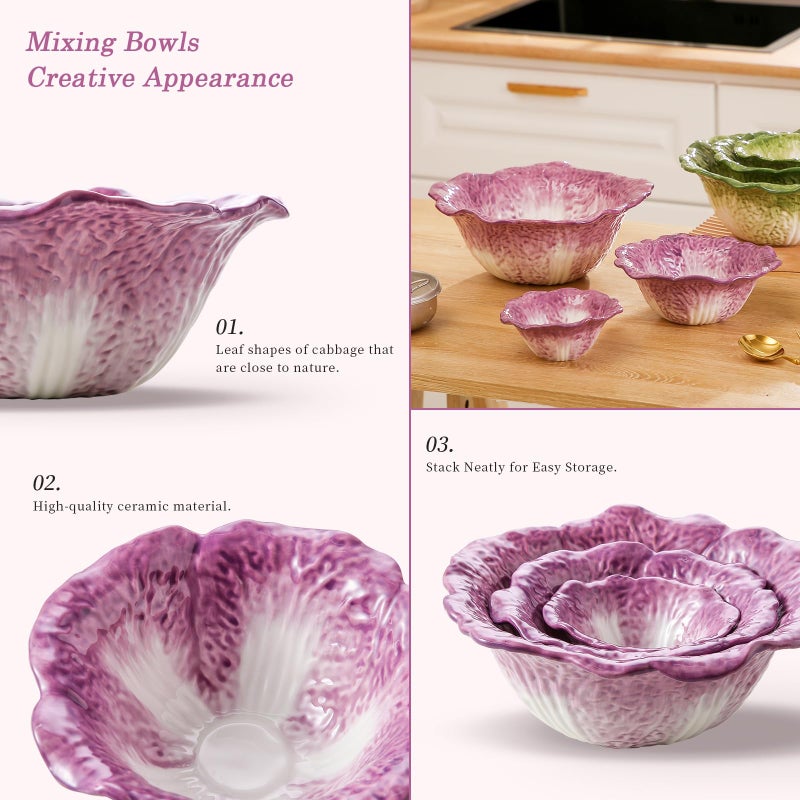 KXZ Ceramic Mixing Bowls Set, Nesting Bowls Set of 3 For Kitchen - 60oz, 16oz, 5oz Prep Serving Bowl Set for Entertaining, Baking and Mixing Salad, purple - Image 4