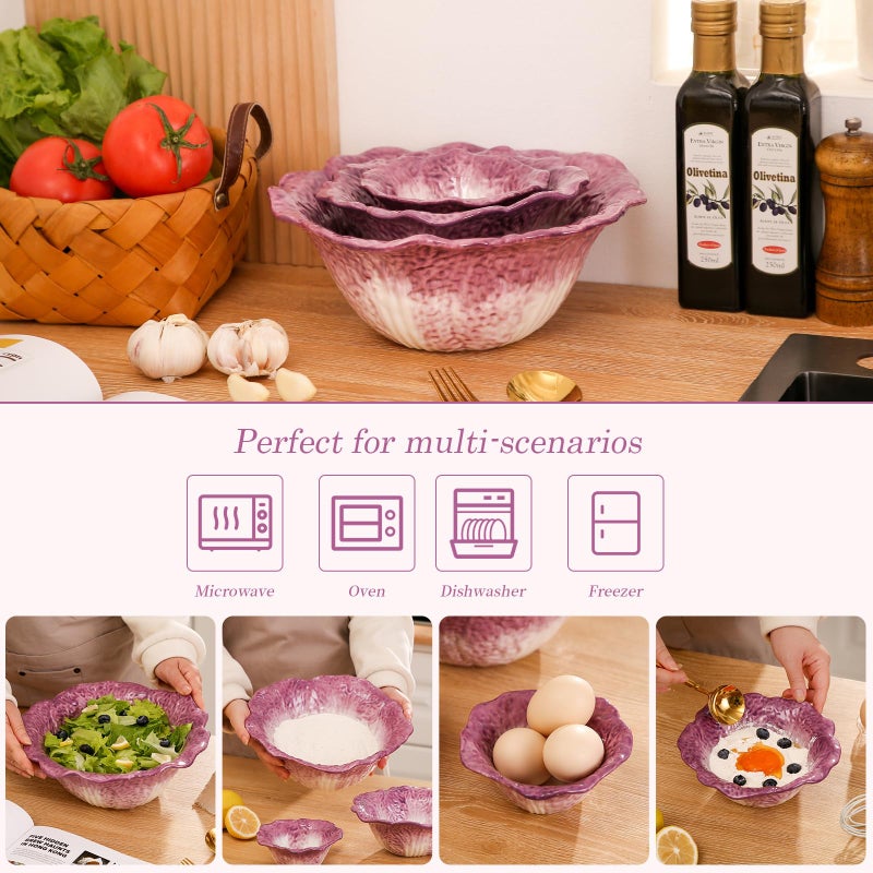 KXZ Ceramic Mixing Bowls Set, Nesting Bowls Set of 3 For Kitchen - 60oz, 16oz, 5oz Prep Serving Bowl Set for Entertaining, Baking and Mixing Salad, purple - Image 5