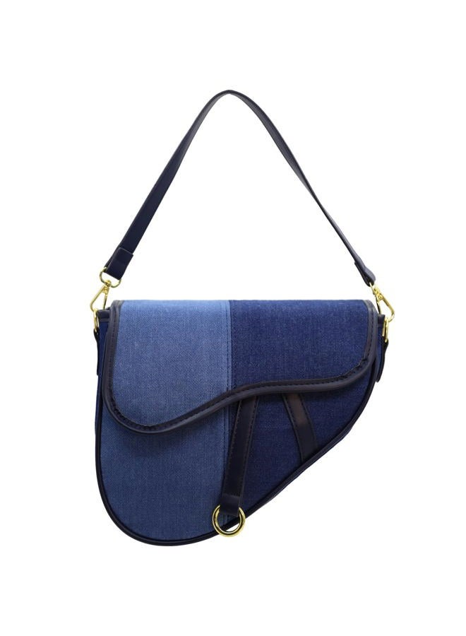 ERWUBA Fashion Canvas Trendy Saddle Shoulder Bag for Women Clutch Purse Underarm Satchel HandBag Crossbody Bag (Dark denim color) - Image 1