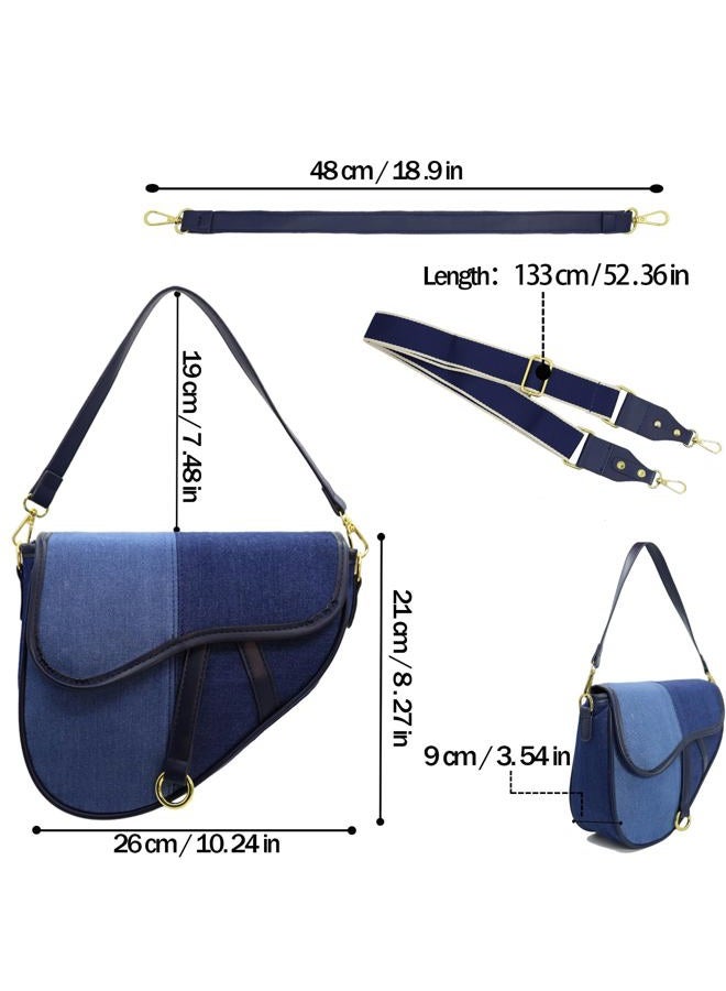 ERWUBA Fashion Canvas Trendy Saddle Shoulder Bag for Women Clutch Purse Underarm Satchel HandBag Crossbody Bag (Dark denim color) - Image 4