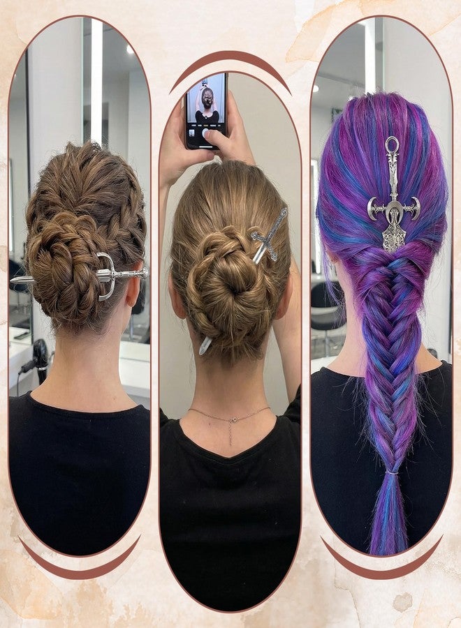 Molain 3Pcs Sword Hair Pin Set, Gothic Viking Medieval Renaissance Hair Accessories Medieval Hair Sticks Renaissance Hair Jewelry for Women - Image 5