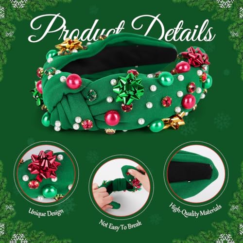 MAYCREATE® Christmas Hair Bands for Women, Festival Beads Head Band Hairband for Woman, Fashion Rhinestone Wide Headband Hair Band for Daily, Party, Christmas, Holiday, Valentine's Day Ladies Gift - Image 3