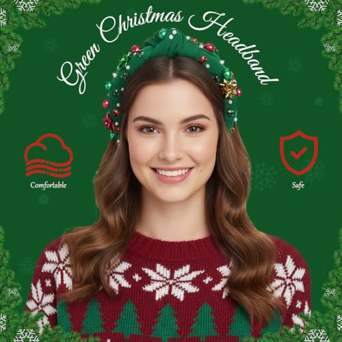 MAYCREATE® Christmas Hair Bands for Women, Festival Beads Head Band Hairband for Woman, Fashion Rhinestone Wide Headband Hair Band for Daily, Party, Christmas, Holiday, Valentine's Day Ladies Gift - Image 5