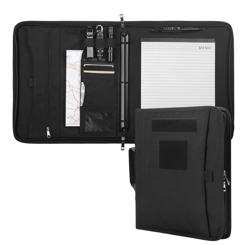 ‎KOSIBATE Kosibate Tactical Padfolio Portfolio Binder with Zipper and 25 Sheets of Letter Size Paper,Notebook Cover,Tactical Notebook with Zippered for Folders,Detachable 3-Ring Binder(A4,Black,13.5X 11.5Inch) - Image 1