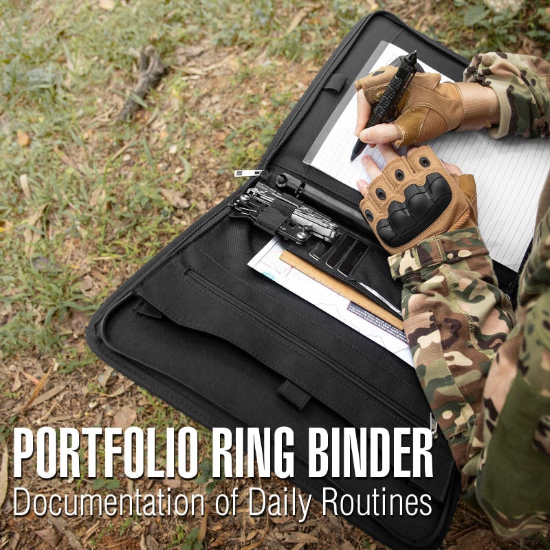 ‎KOSIBATE Kosibate Tactical Padfolio Portfolio Binder with Zipper and 25 Sheets of Letter Size Paper,Notebook Cover,Tactical Notebook with Zippered for Folders,Detachable 3-Ring Binder(A4,Black,13.5X 11.5Inch) - Image 2