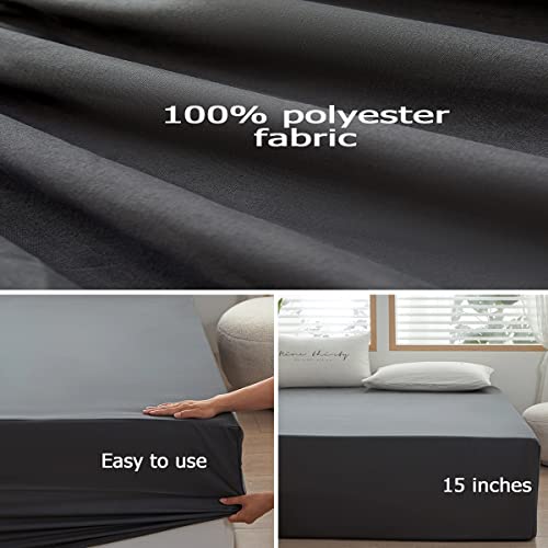 rushrushlulu Bedding TwinXL Size Fitted Sheet Only - Deep Pocket - Fits 15inches Bed Matress Sheet- Bottom Sheet - Soft and Microfiber-Easy Care - Dark Gray - Image 3