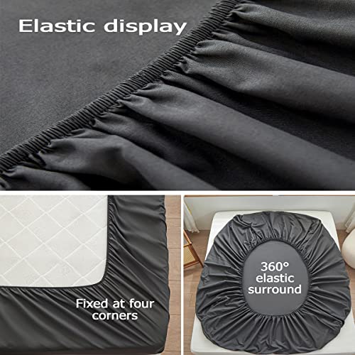rushrushlulu Bedding TwinXL Size Fitted Sheet Only - Deep Pocket - Fits 15inches Bed Matress Sheet- Bottom Sheet - Soft and Microfiber-Easy Care - Dark Gray - Image 4