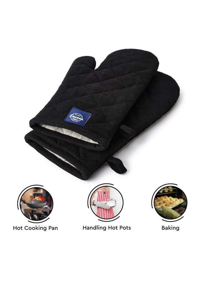 Encasa XO Heat Resistant Cotton Oven Gloves Mitts (2 Pc Set) - Quilted & Safe 17x29 cm - for Kitchen, Cooking & Baking, Grilling, Handling Hot Pots & Pans - Full Black - Image 5