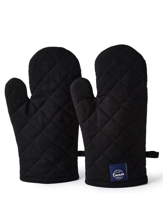 Encasa XO Heat Resistant Cotton Oven Gloves Mitts (2 Pc Set) - Quilted & Safe 17x29 cm - for Kitchen, Cooking & Baking, Grilling, Handling Hot Pots & Pans - Full Black - Image 1