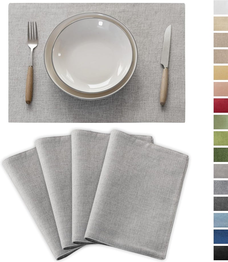 Demetex Placemats Set of 4 Grey Heat Resistant Linen Place Mats for Kitchen Washable Farmhouse Table Plate Mats for Dining Parties Buffet Dinner Light Grey - Image 1