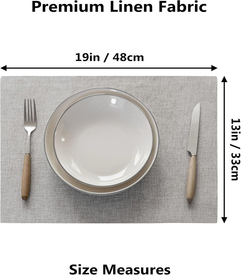 Demetex Placemats Set of 4 Grey Heat Resistant Linen Place Mats for Kitchen Washable Farmhouse Table Plate Mats for Dining Parties Buffet Dinner Light Grey - Image 3