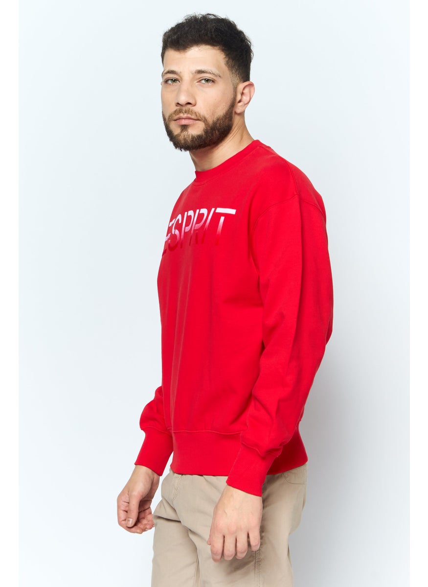 ESPRIT - Men Crew Neck Long Sleeve Brand Logo Sweatshirt, Red - Image 1