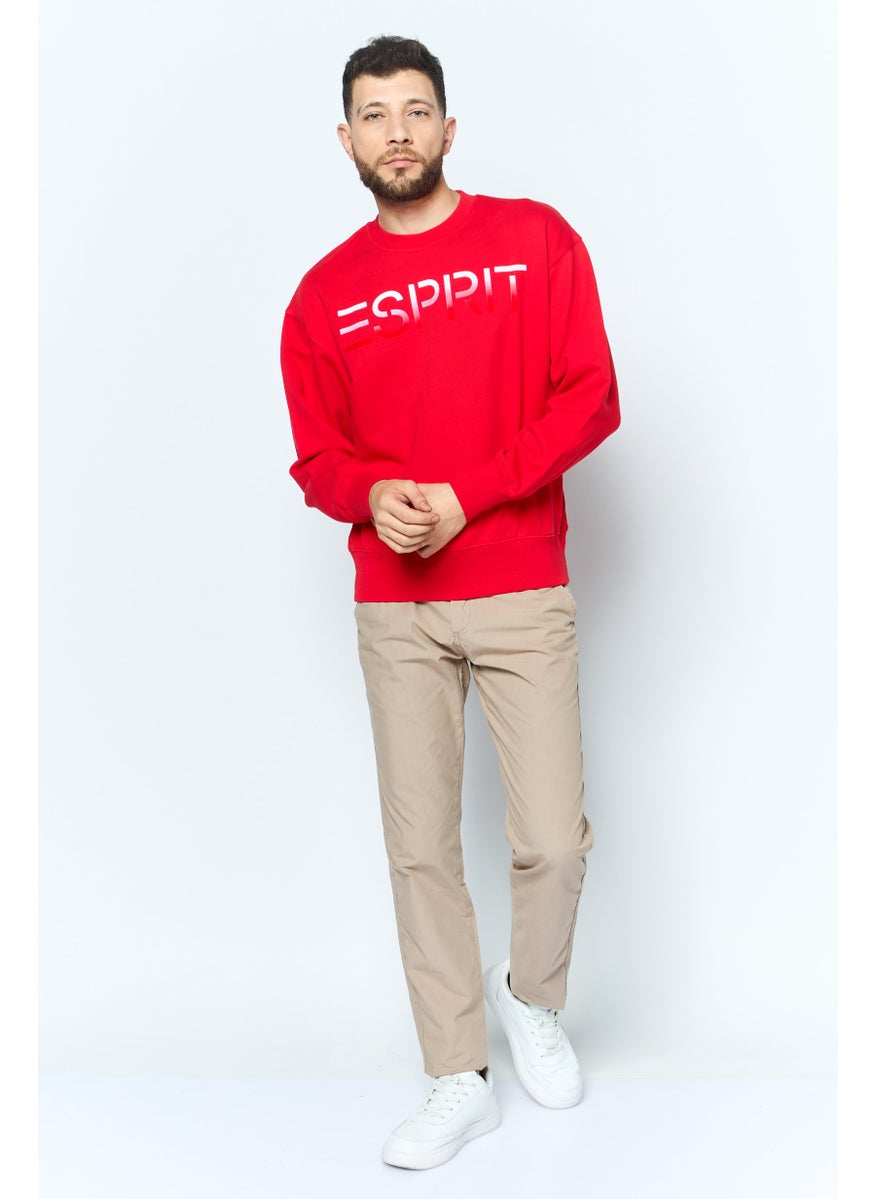 ESPRIT - Men Crew Neck Long Sleeve Brand Logo Sweatshirt, Red - Image 1