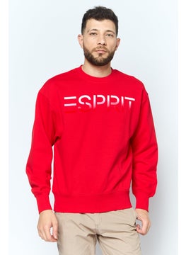 Men Crew Neck Long Sleeve Brand Logo Sweatshirt, Red