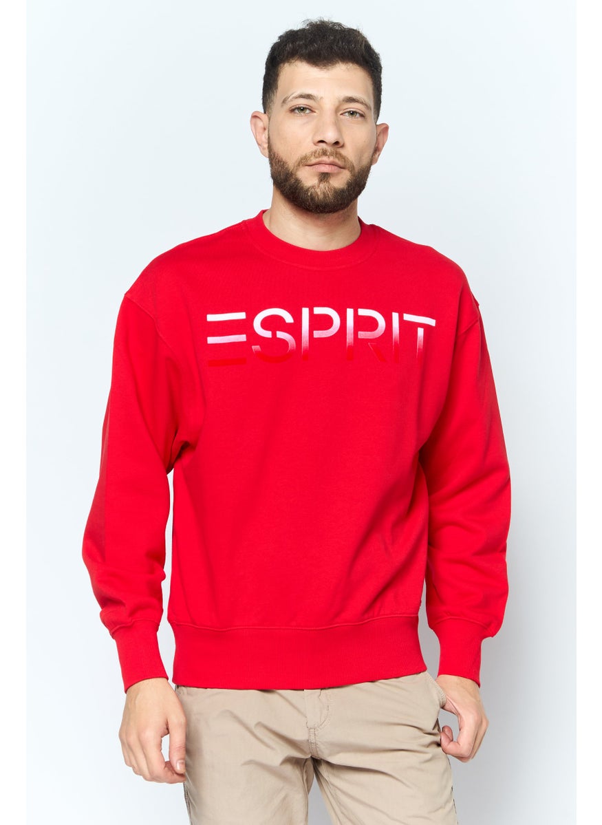 ESPRIT - Men Crew Neck Long Sleeve Brand Logo Sweatshirt, Red - Image 1