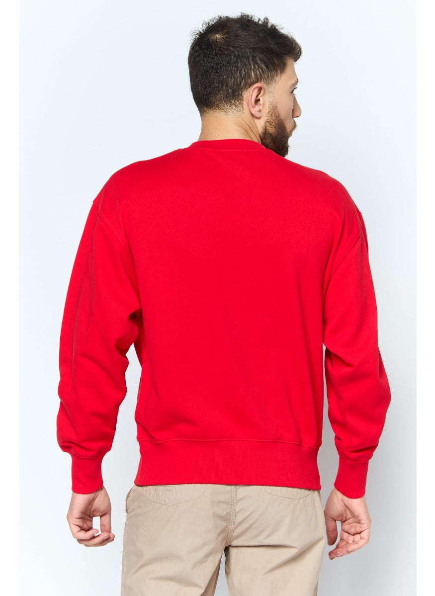 ESPRIT - Men Crew Neck Long Sleeve Brand Logo Sweatshirt, Red - Image 1