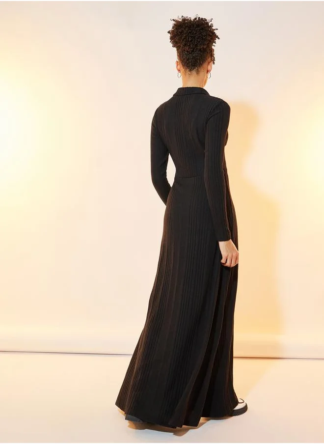 Styli Solid Stripe Long Sleeve Maxi Dress