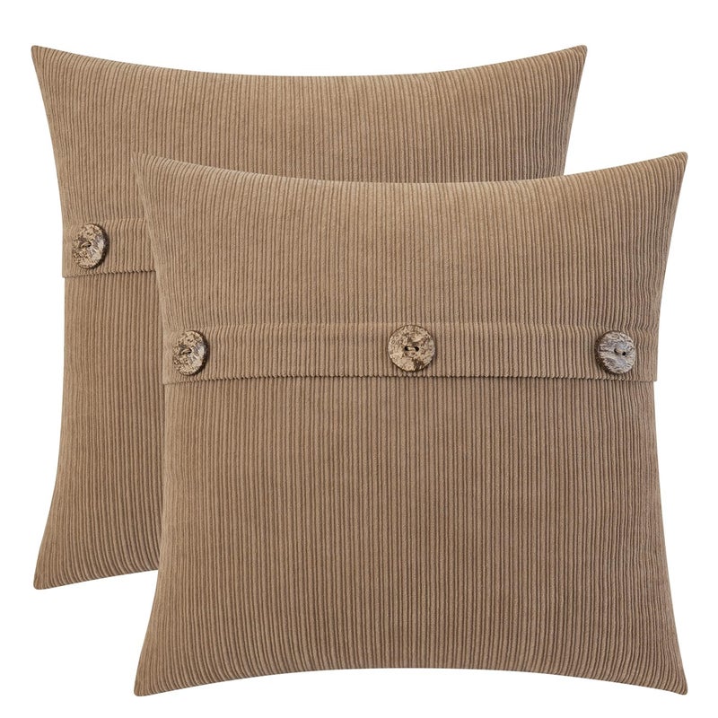 HWY 50 Taupe Chenille Throw Pillow Covers 16x16 Inch with Triple Buttons, Soft Farmhouse Accent Decorative Cushion Cases for Couch Sofa Bed Living Room Pack of 2 - Image 1