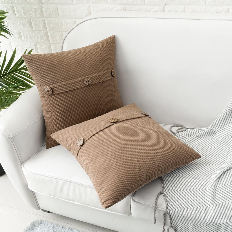 HWY 50 Taupe Chenille Throw Pillow Covers 16x16 Inch with Triple Buttons, Soft Farmhouse Accent Decorative Cushion Cases for Couch Sofa Bed Living Room Pack of 2 - Image 4