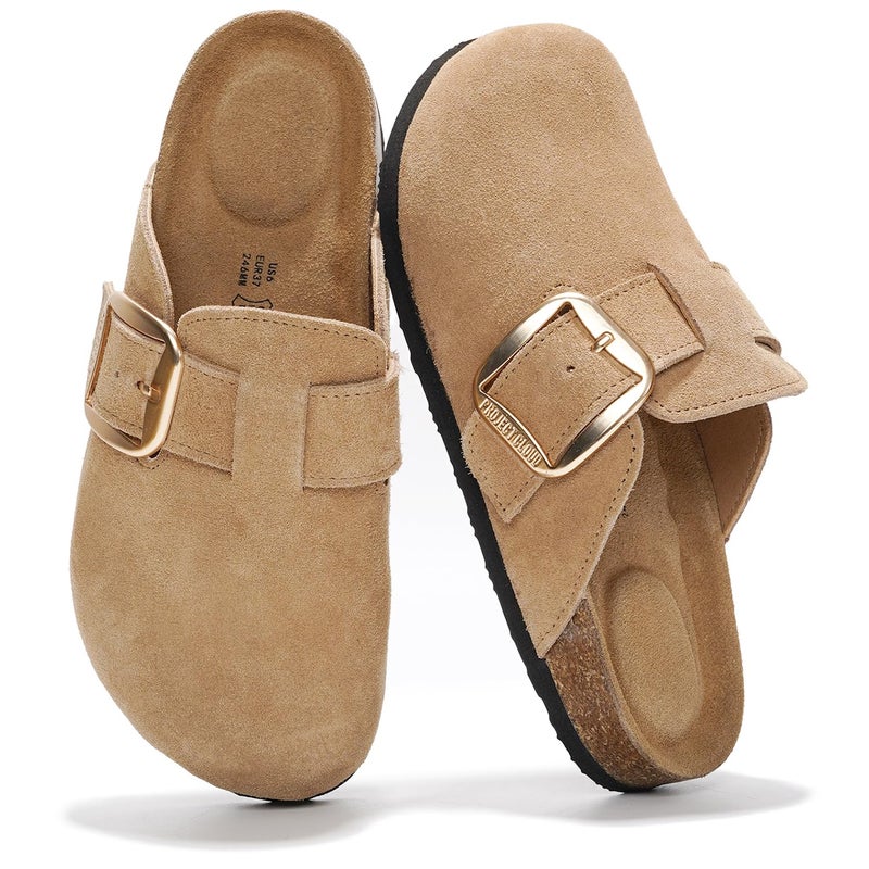 Project Cloud 100 Genuine Leather Clogs for Women Shoes Memory Foam Insole NonSlip Natural Cork Footbed Arch Support Big Buckle Womens Clogs and Mules Footwear Manchester BEIG 7 - Image 2