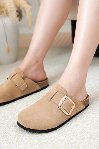 Project Cloud 100 Genuine Leather Clogs for Women Shoes Memory Foam Insole NonSlip Natural Cork Footbed Arch Support Big Buckle Womens Clogs and Mules Footwear Manchester BEIG 7 - Image 3