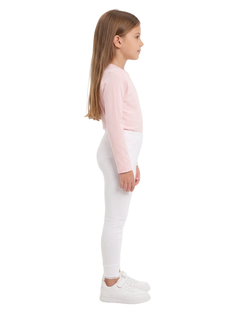 Bidani Girls' Thermal Long Underwear Pants (3-Pack) – Soft Ribbed Cotton Base Layer Leggings with Scalloped Lace Cuffs for Toddlers & Kids - Image 3