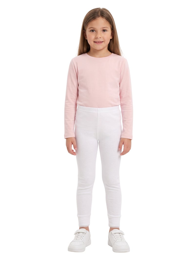 Bidani Girls' Thermal Long Underwear Pants (3-Pack) – Soft Ribbed Cotton Base Layer Leggings with Scalloped Lace Cuffs for Toddlers & Kids - Image 2