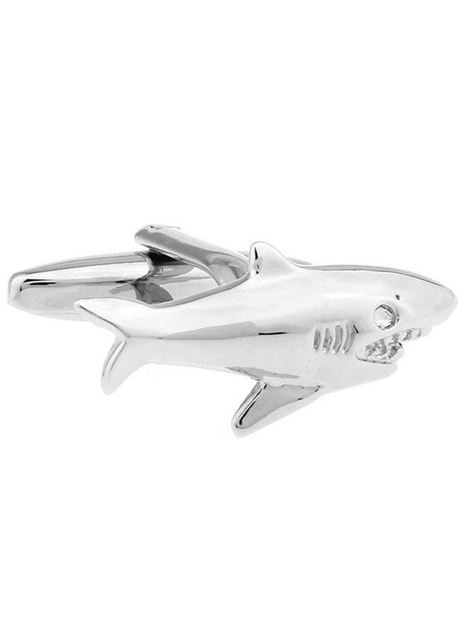 Vcufflinks Silver Shark Great White Beach Lifeguard Cufflinks Wedding Groom Cuff Links - Image 1