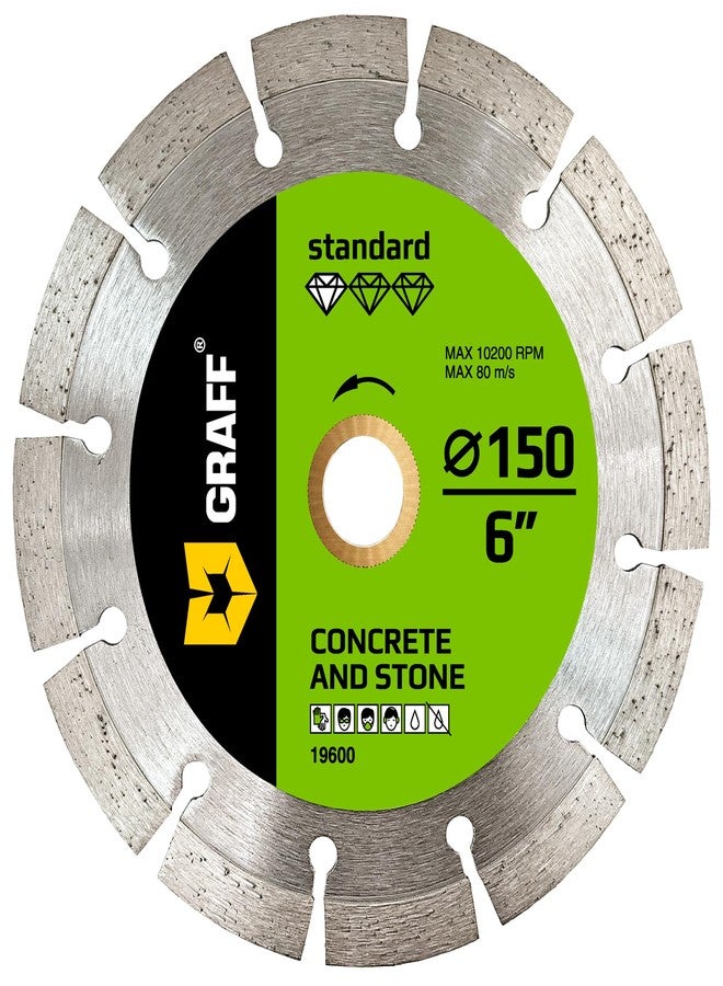 GRAFF 6 Inch Diamond Blade for Angle Grinder Arbor 7/8"-5/8" - Diamond Cutting Wheel for Stone, Marble, Granite, Brick, Masonry, Concrete - Diamond Saw Blades for Dry and Wet Cutting GRAFF - Image 1