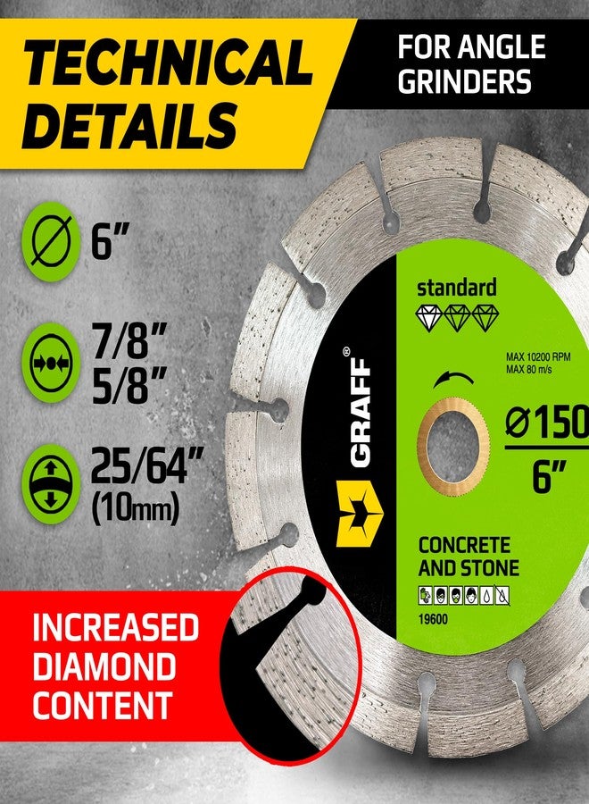 GRAFF 6 Inch Diamond Blade for Angle Grinder Arbor 7/8"-5/8" - Diamond Cutting Wheel for Stone, Marble, Granite, Brick, Masonry, Concrete - Diamond Saw Blades for Dry and Wet Cutting GRAFF - Image 3