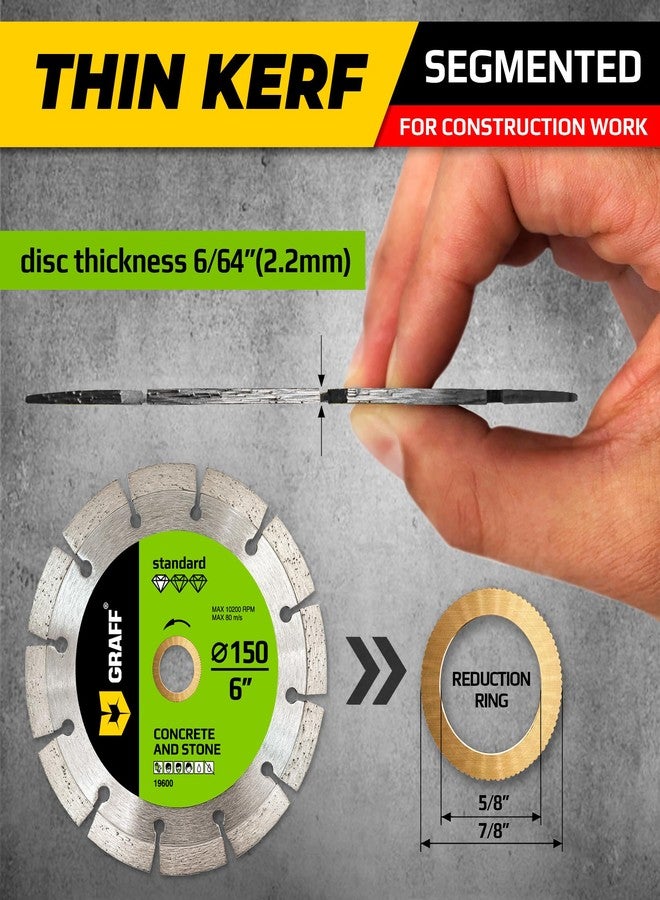 GRAFF 6 Inch Diamond Blade for Angle Grinder Arbor 7/8"-5/8" - Diamond Cutting Wheel for Stone, Marble, Granite, Brick, Masonry, Concrete - Diamond Saw Blades for Dry and Wet Cutting GRAFF - Image 2