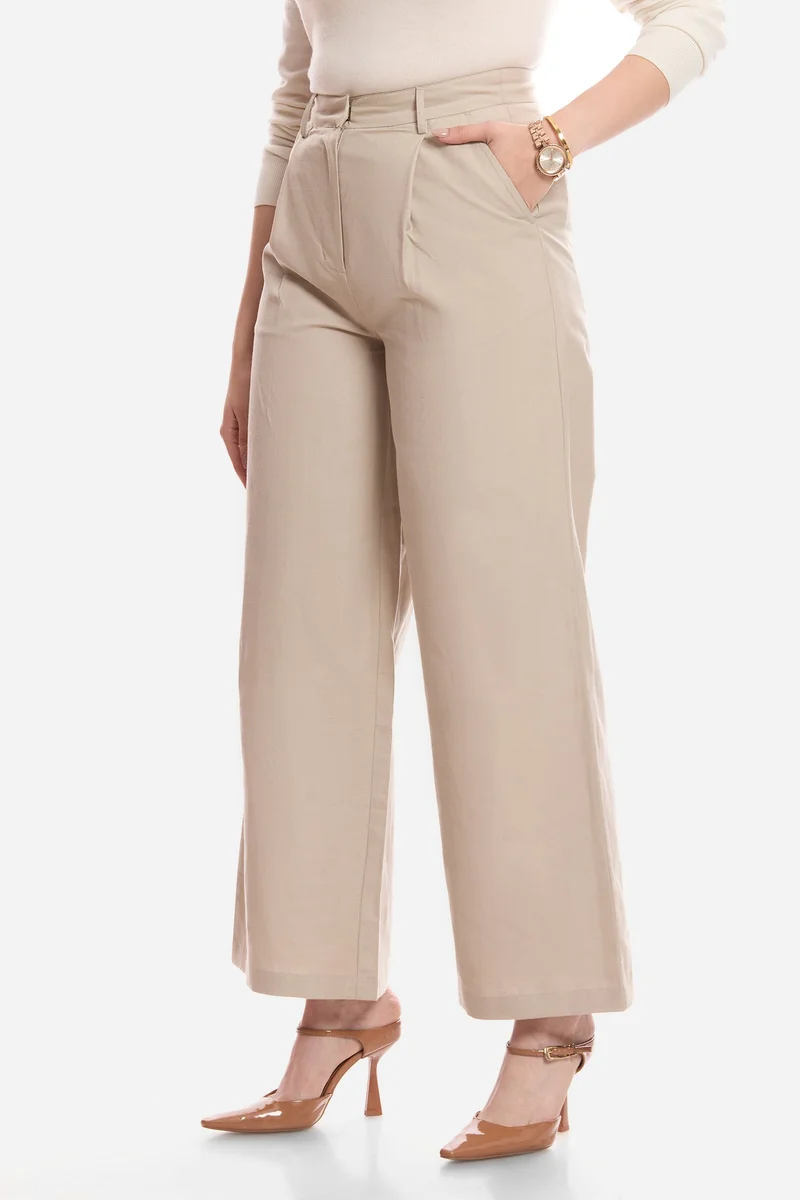 Virgio Solid Linen Relaxed Pleated Pants for Women