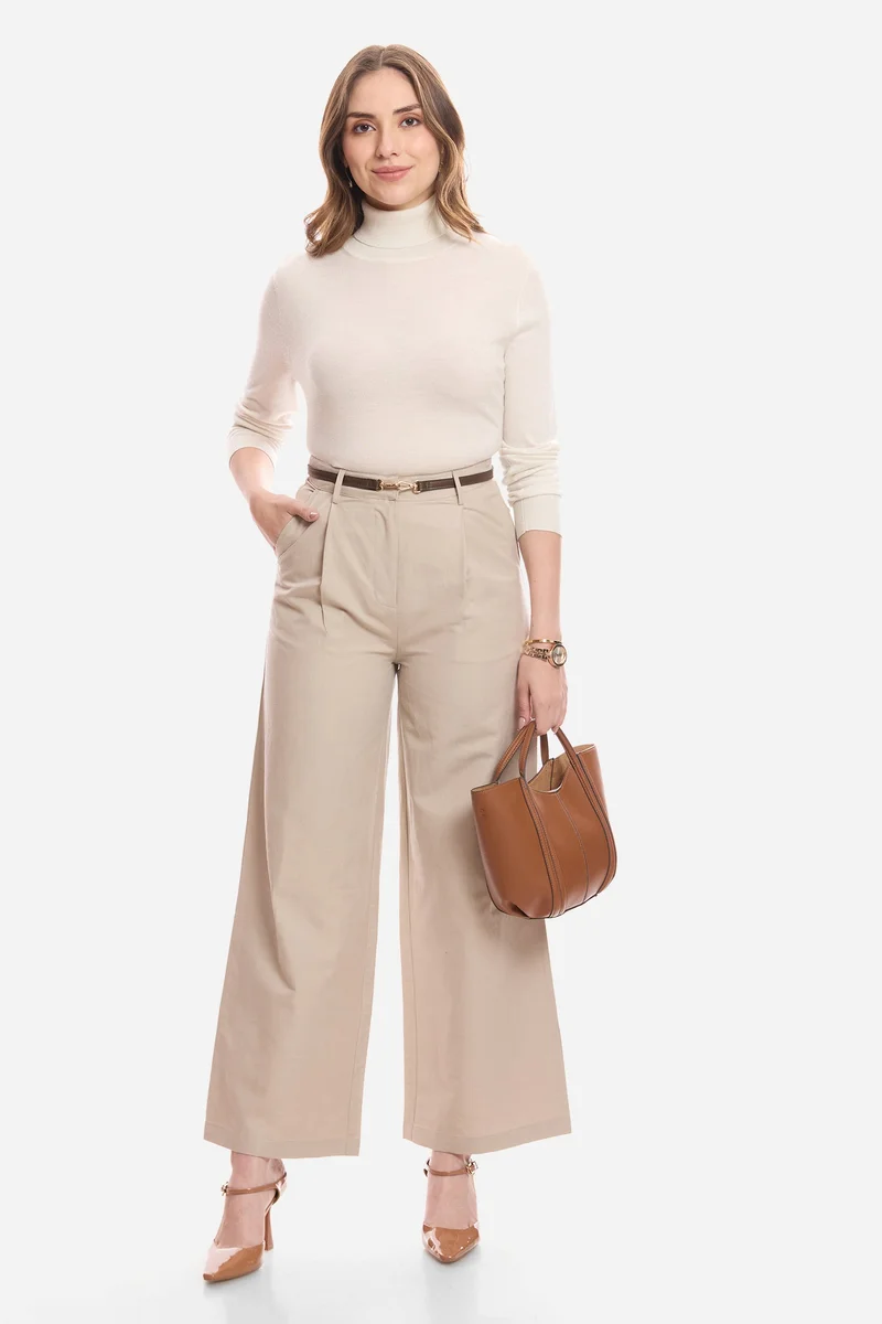 Virgio Solid Linen Relaxed Pleated Pants for Women