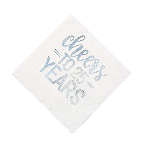 Unique Elegant Foil-Stamped Silver Foil Cheers to 25 Years Luncheon Napkins (Pack of 16) - Ideal for 25th Anniversary, Birthday & Milestone Events - Image 1