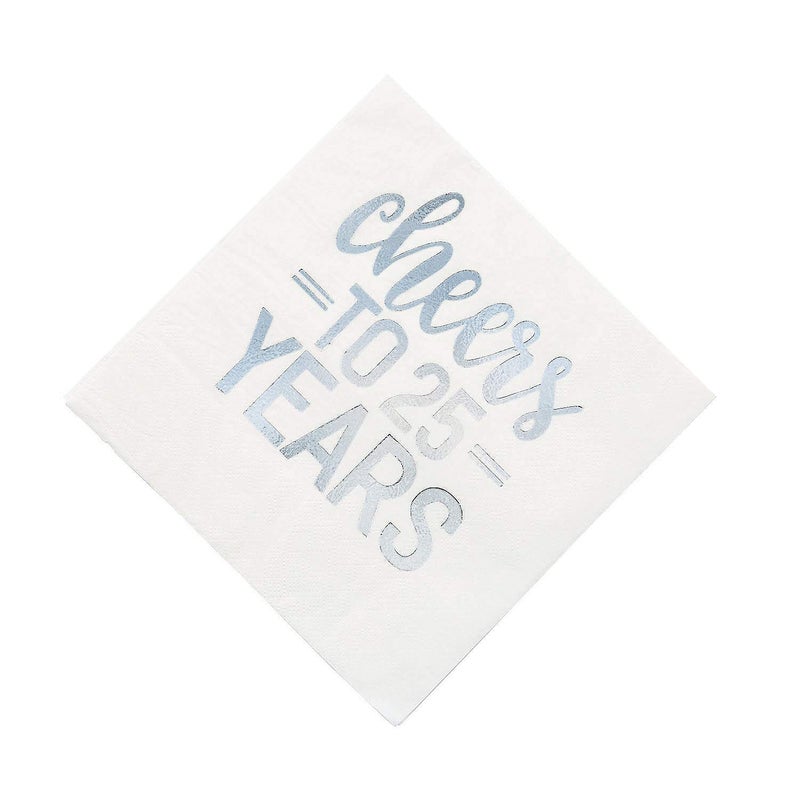 Unique Elegant Foil-Stamped Silver Foil Cheers to 25 Years Luncheon Napkins (Pack of 16) - Ideal for 25th Anniversary, Birthday & Milestone Events - Image 4