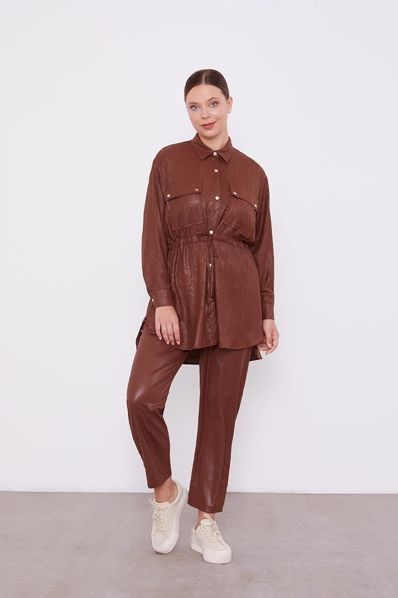 Levidor Bitter Brown Drawstring Waist Trousers Sports Suit - Image 1