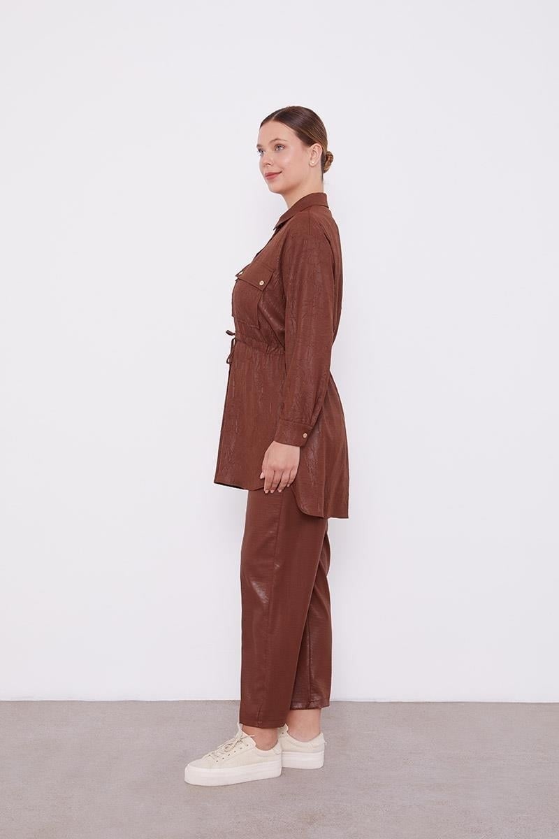 Levidor Bitter Brown Drawstring Waist Trousers Sports Suit - Image 3