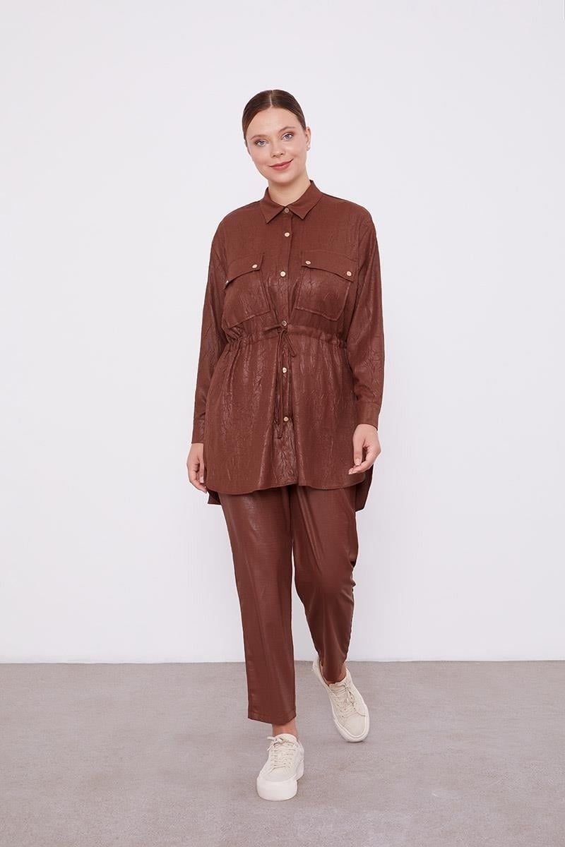 Levidor Bitter Brown Drawstring Waist Trousers Sports Suit - Image 2